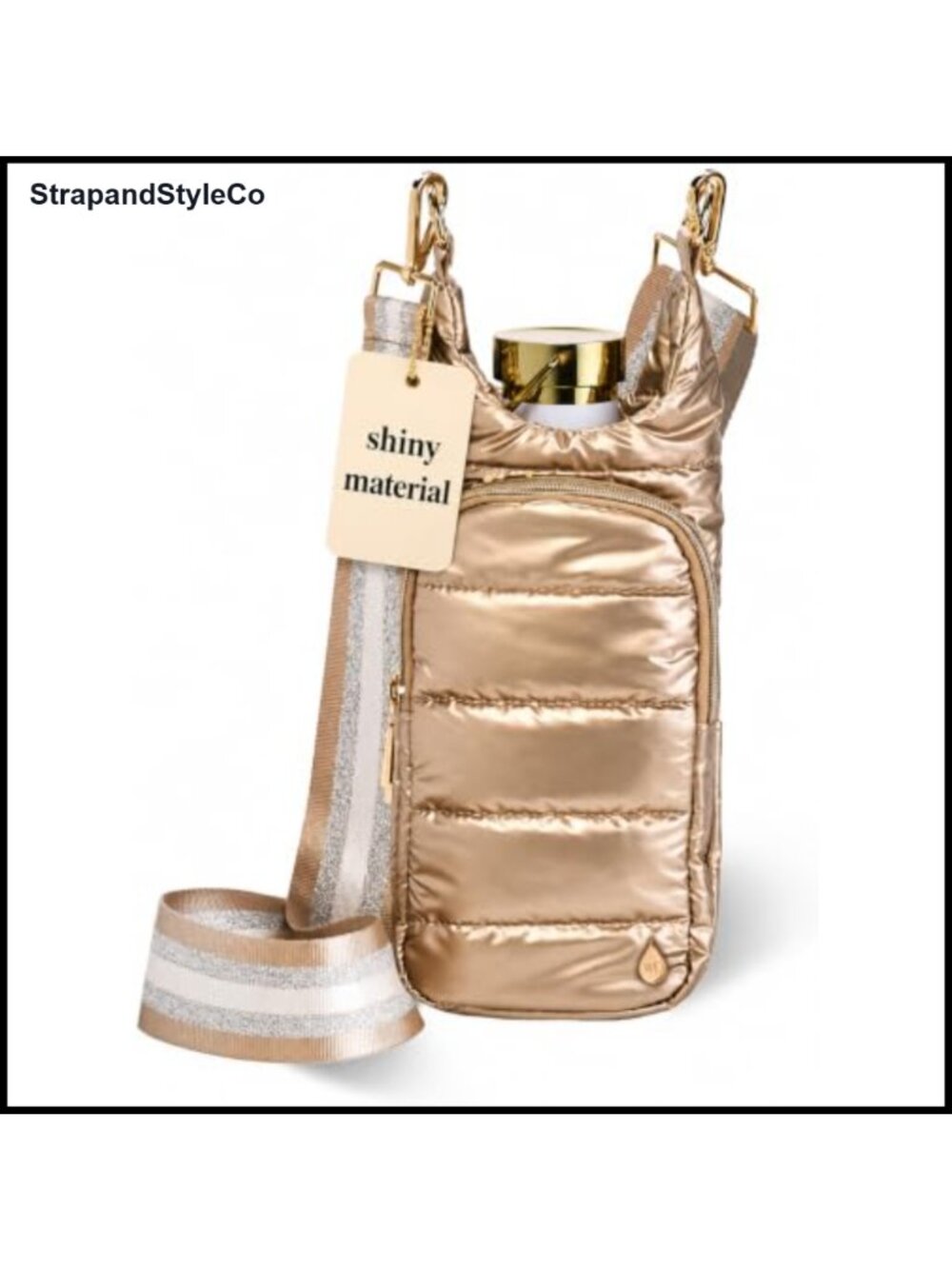 Crossbody Water Bottle Holder with Phone Pocket Fits 32 oz Quilted